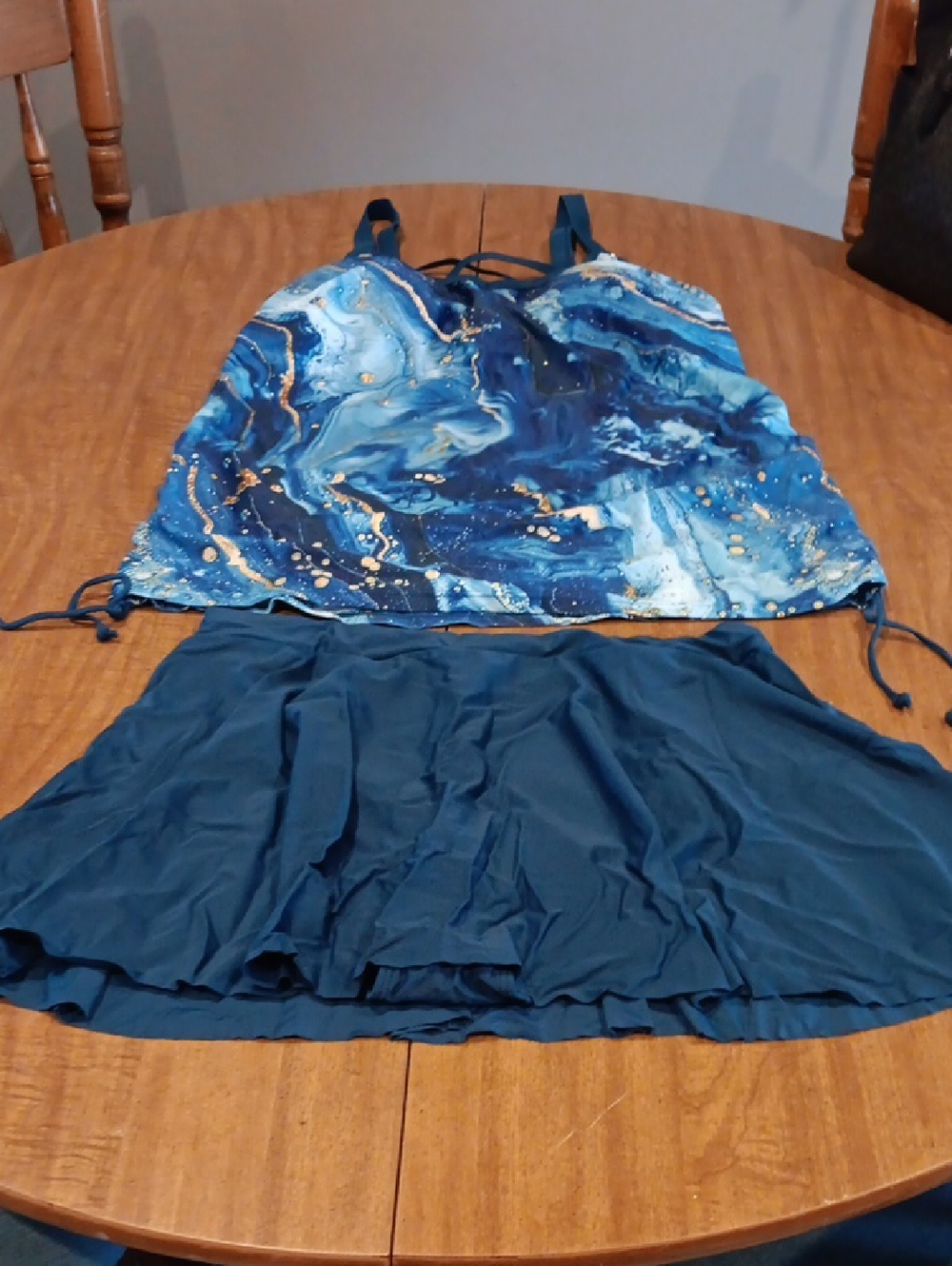 Source Unknown Blue Marble Tankini with Navy Swim Skirt